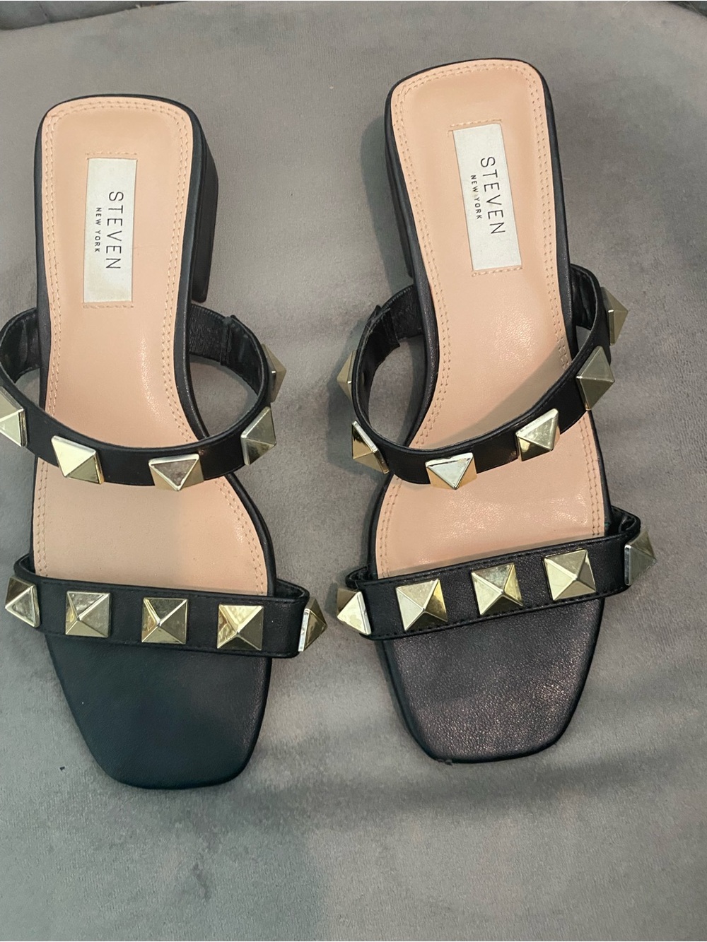 Steve Madden Black Studded Two-Strap Slide Sandals